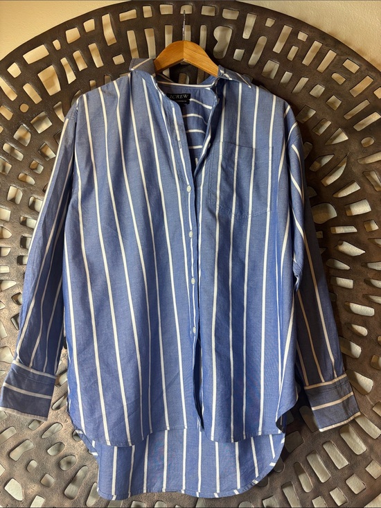 J. Crew Tops - J. Crew Blue White XS dobby Stripe Collar Button etienne oversize Shirt cotton